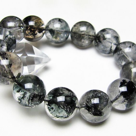 ブラックエレスチャルクォーツ 骸骨水晶 ブレスレット 18mm [t124-5572]