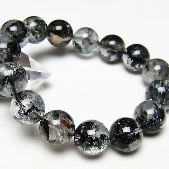 ブラックエレスチャルクォーツ 骸骨水晶 ブレスレット 15mm [t124-5639]