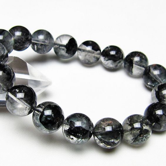 ブラックエレスチャルクォーツ 骸骨水晶 ブレスレット 12mm [t124-5647]