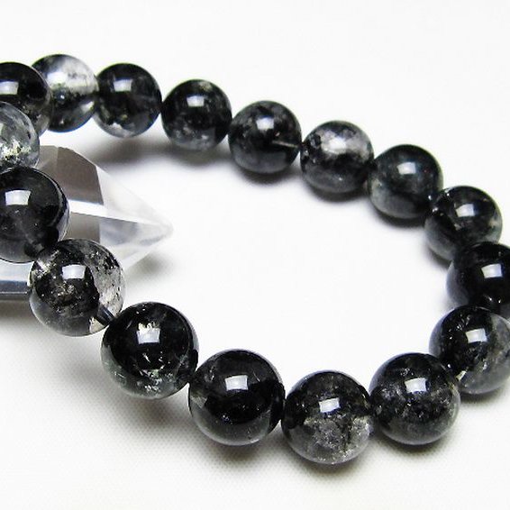 ブラックエレスチャルクォーツ 骸骨水晶 ブレスレット 12mm [t124-5672]