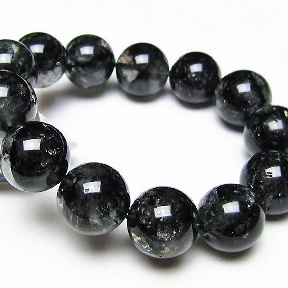 ブラックエレスチャルクォーツ 骸骨水晶 ブレスレット 18mm [t124-5690]