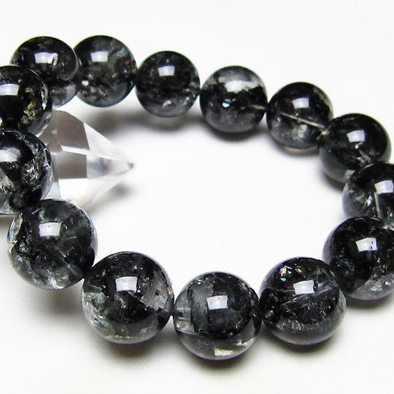 ブラックエレスチャルクォーツ 骸骨水晶 ブレスレット 16mm [t124-5695]