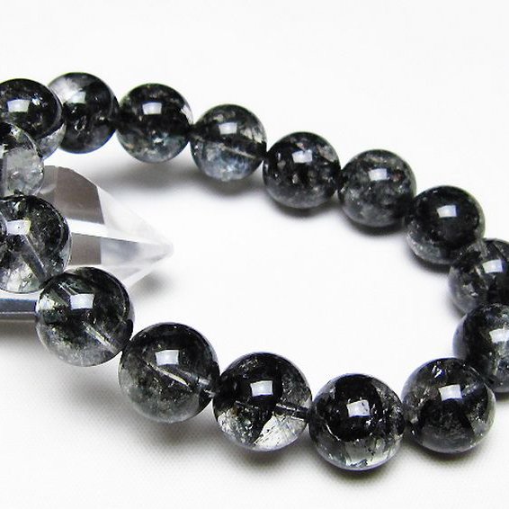 ブラックエレスチャルクォーツ 骸骨水晶 ブレスレット 13mm [t124-5707]
