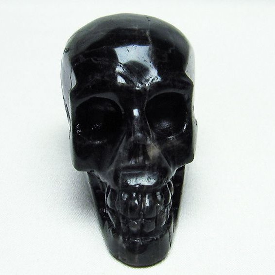 モリオン 純天然 黒水晶 ドクロ 置物[T130-1950]