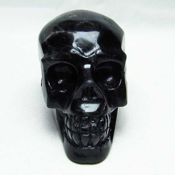 モリオン 純天然 黒水晶 ドクロ 置物[T130-1955]