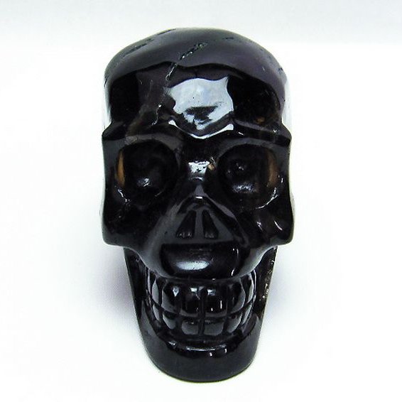 モリオン 純天然 黒水晶 ドクロ 置物[T130-1994]