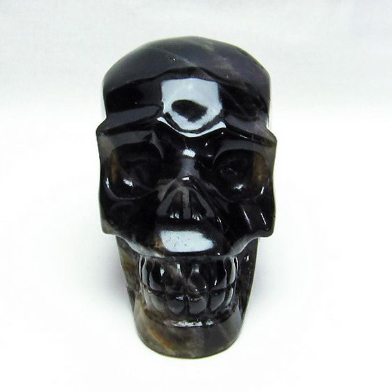 モリオン 純天然 黒水晶 ドクロ 置物[T130-2016]