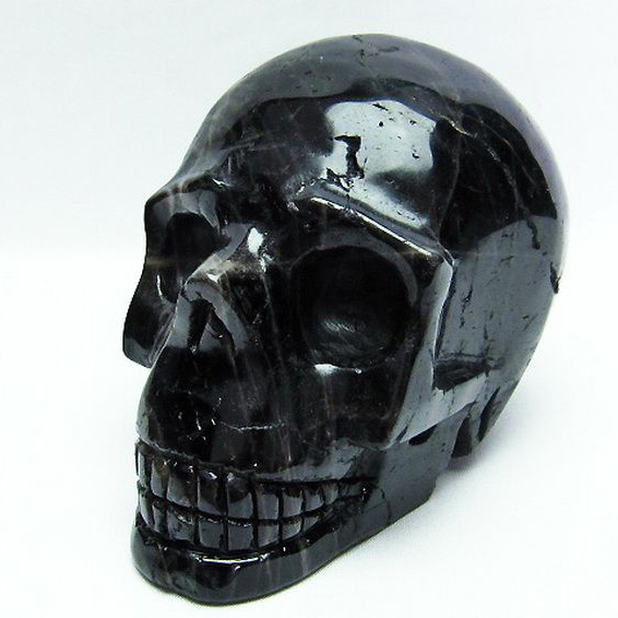 1.8Kg モリオン 純天然 黒水晶 ドクロ 置物[T130-2054]