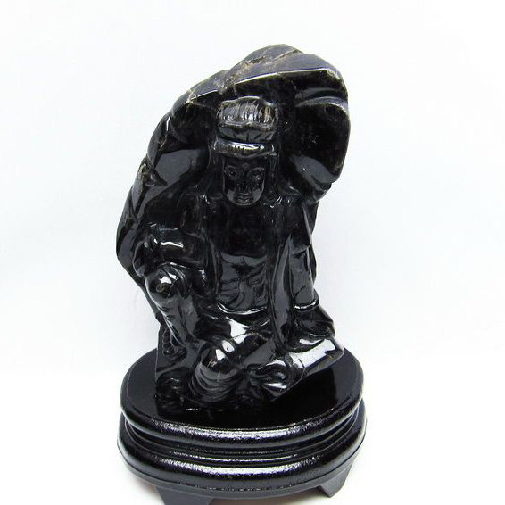 1.2Kg モリオン 純天然 黒水晶 手彫り 観音 置物[T130-2071]