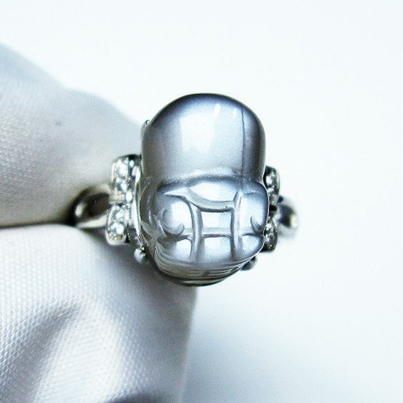 グレームーンストーン ヒキュウ 貔貅 指輪 (15号) [t135-6923]