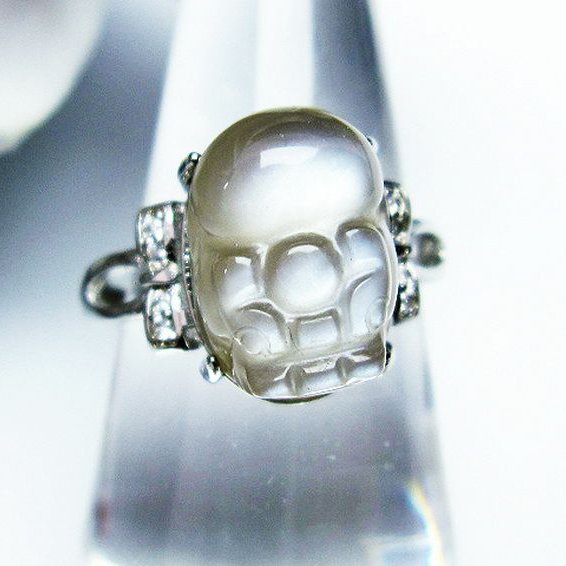 グレームーンストーン ヒキュウ 貔貅 指輪 (16号)[T135-7026]