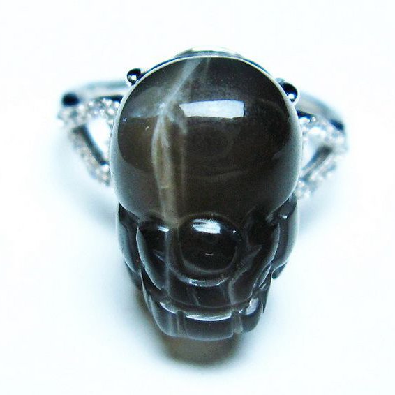 グレームーンストーン ヒキュウ 貔貅 指輪 (15号)[T135-7332]