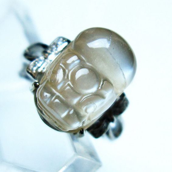 グレームーンストーン ヒキュウ 貔貅 指輪 (14号)[T135-7338]