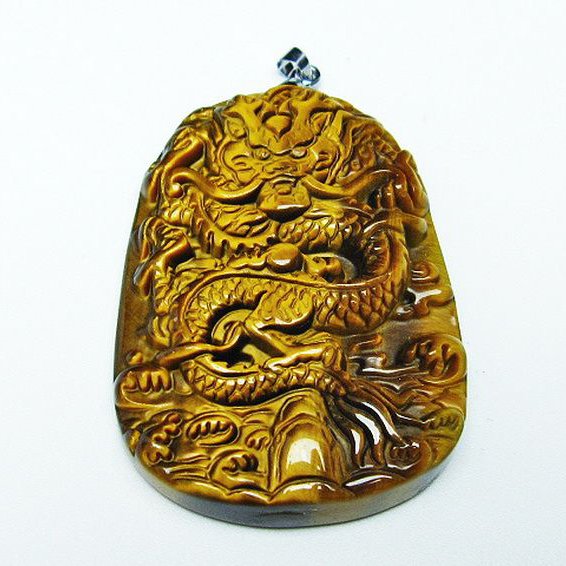 タイガーアイ 手彫り 龍 ペンダント [t152-1006]