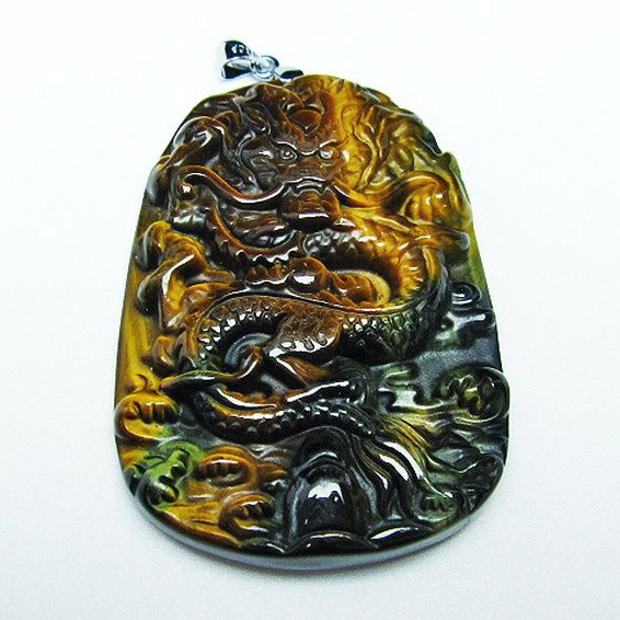 タイガーアイ  手彫り 龍  ペンダント [T152-1008]