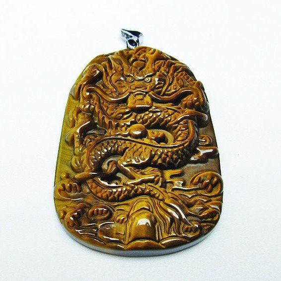 タイガーアイ  手彫り 龍  ペンダント [T152-1016]