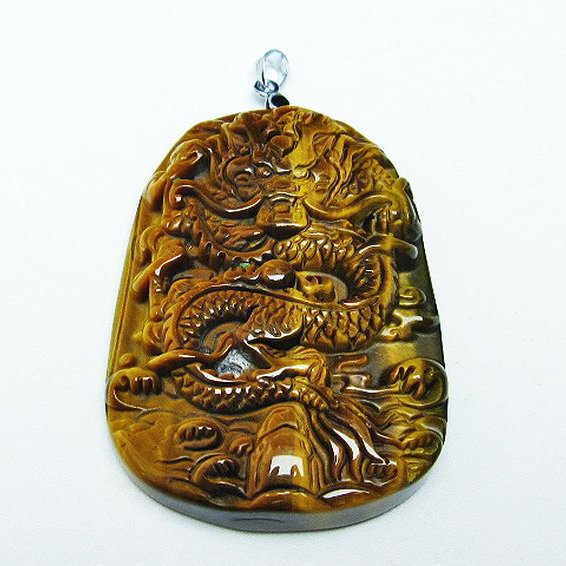 タイガーアイ  手彫り 龍  ペンダント [T152-1018]