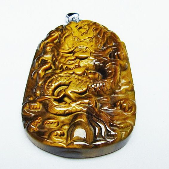 タイガーアイ 手彫り 龍 ペンダント [t152-880]