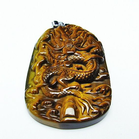 タイガーアイ 手彫り 龍 ペンダント [T152-888]