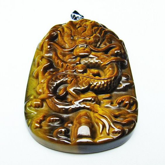 タイガーアイ 手彫り 龍 ペンダント [T152-896]