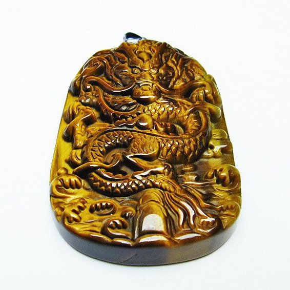 タイガーアイ 手彫り 龍 ペンダント [t152-898]