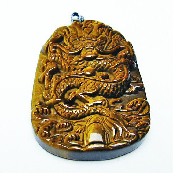 タイガーアイ  手彫り 龍  ペンダント [T152-931]