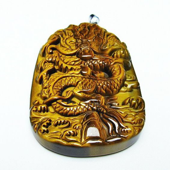 タイガーアイ 手彫り 龍 ペンダント [T152-934]