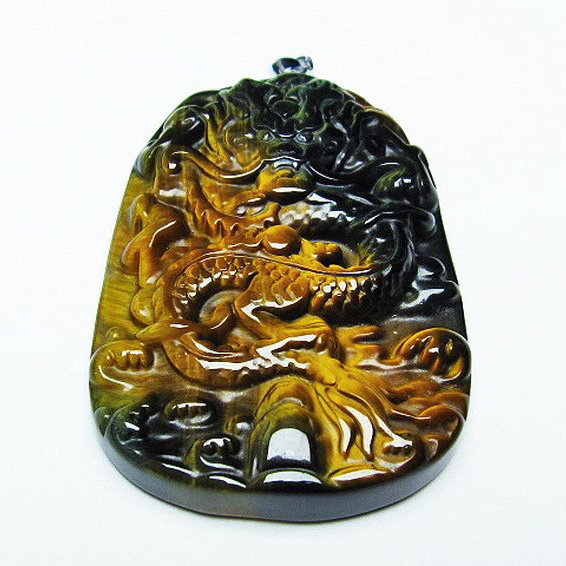 タイガーアイ  手彫り 龍  ペンダント [T152-947]