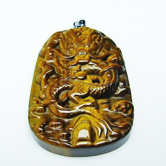 タイガーアイ 手彫り 龍 ペンダント [T152-953]