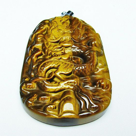 タイガーアイ  手彫り 龍  ペンダント [T152-954]