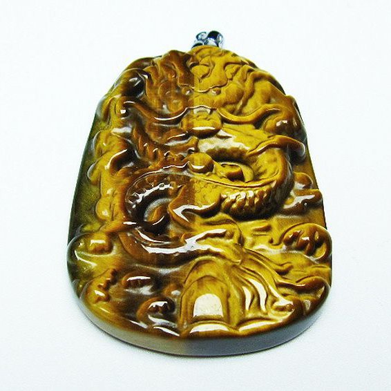 タイガーアイ 手彫り 龍 ペンダント [t152-957]