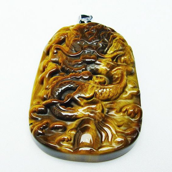 タイガーアイ 手彫り 龍 ペンダント [t152-965]