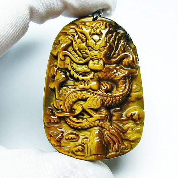 タイガーアイ 手彫り 龍 ペンダント [T152-980]