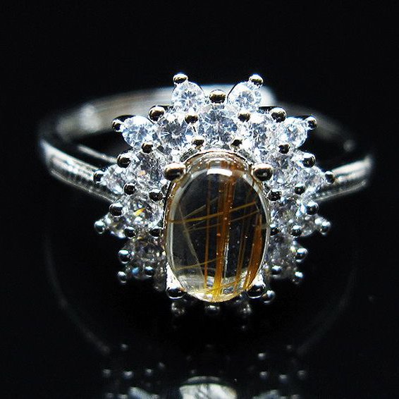 ファイナルグレード金針ルチル水晶 指輪 (19号)[T164-7601]