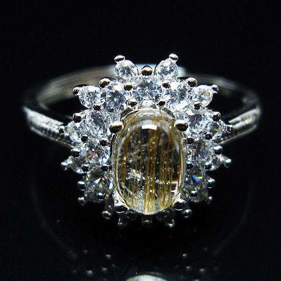 ファイナルグレード金針ルチル水晶 指輪 (19号)[T164-7609]