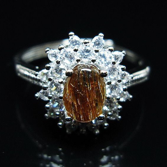 ファイナルグレード金針ルチル水晶 指輪 (17号)[T164-7646]