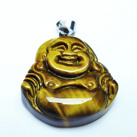 タイガーアイ※黄虎目石布袋様 ペンダント [T186-1542]