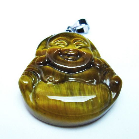 タイガーアイ※黄虎目石布袋様 ペンダント [T186-1559]