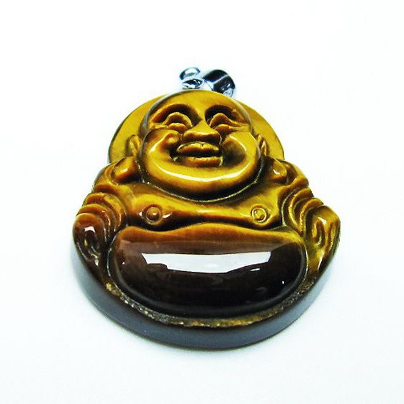 タイガーアイ※黄虎目石布袋様 ペンダント [T186-1673]