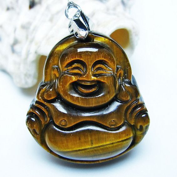 タイガーアイ※黄虎目石布袋様 ペンダント [T186-1951]