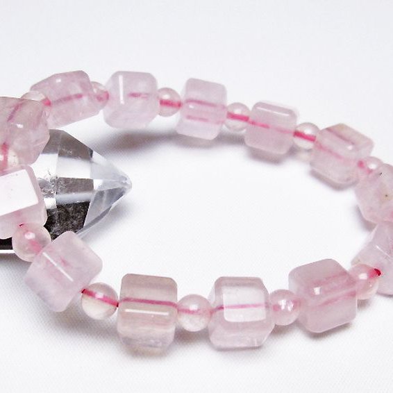ローズクォーツ キューブ ブレスレット 6mm [T189-3647]