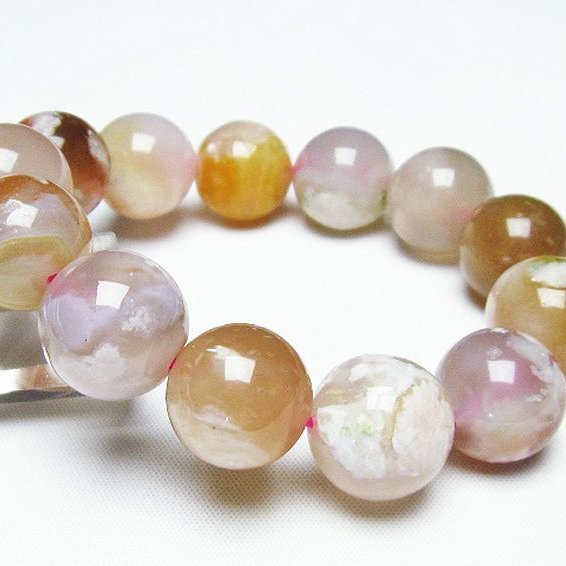 桜メノウ チェリーブロッサムアゲート ブレスレット 16mm [t213-1482]