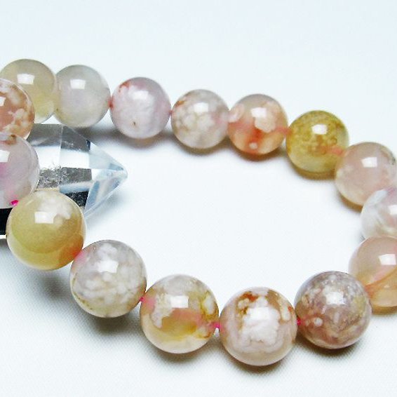 桜メノウ チェリーブロッサムアゲート ブレスレット 14mm [t213-1742]