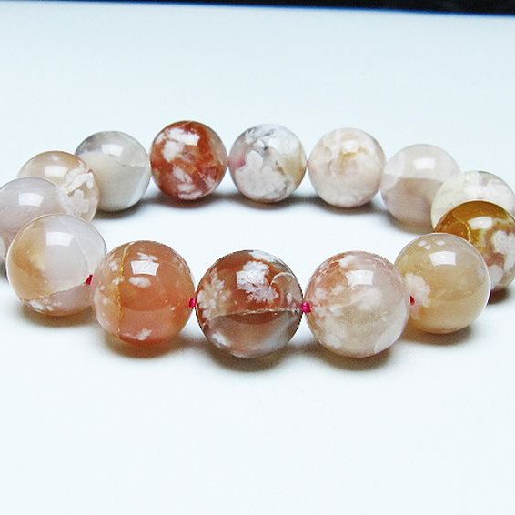 桜メノウ チェリーブロッサムアゲート ブレスレット 16mm [T213-1786]