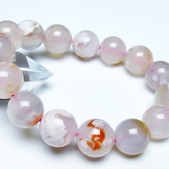 桜メノウ チェリーブロッサムアゲート ブレスレット 15mm [t213-1893]