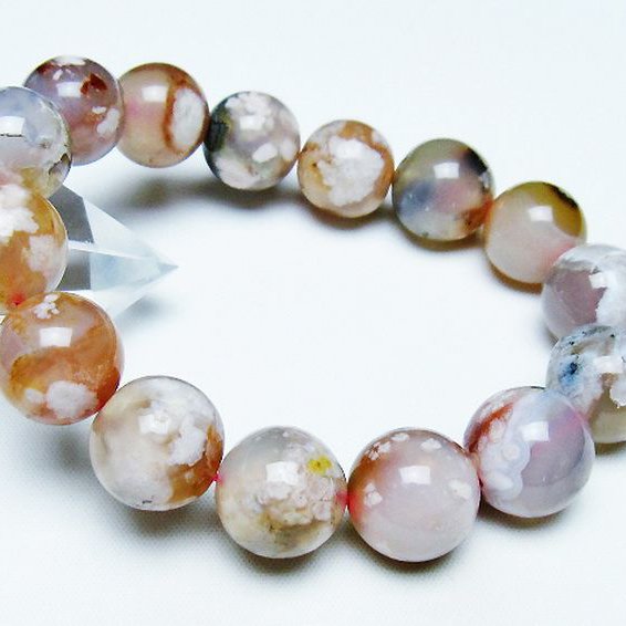 桜メノウ チェリーブロッサムアゲート ブレスレット 15mm [t213-1895]