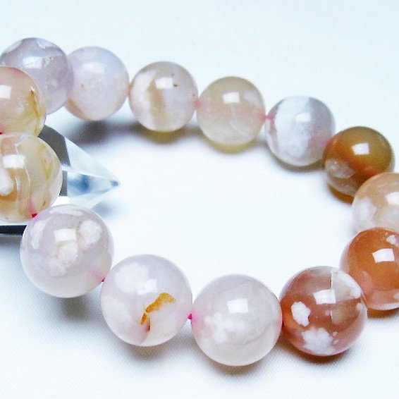 桜メノウ チェリーブロッサムアゲート ブレスレット 16mm [t213-2019]