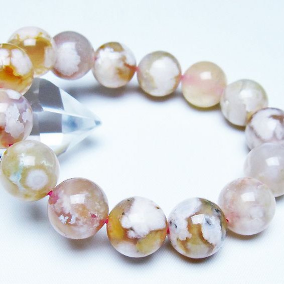 桜メノウ チェリーブロッサムアゲート ブレスレット 14mm [T213-2091]