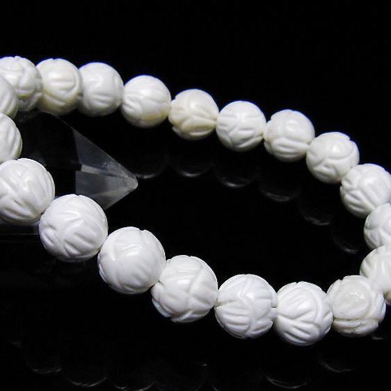 シャコガイ 手彫り ハス ブレスレット 10mm [t217-1599]