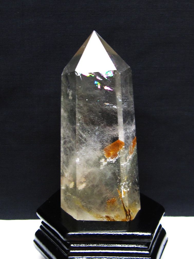 虹入り グリーンファントム水晶 六角柱[T222-2296]